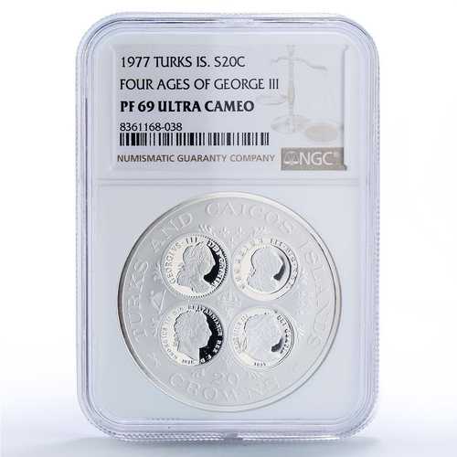 タークス・カイコス諸島 20クラウン ジョージ3世 PF69 NGC 銀貨 1977年|世界の紙幣・金・銀・銅 ラフテル