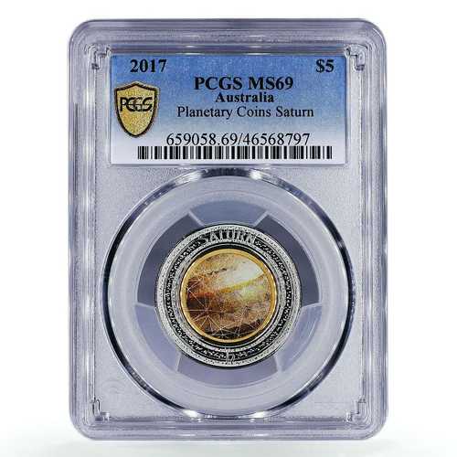 オーストラリア 5ドル プラネタリーコイン 土星 スペース MS69 PCGS アルミニウムブロンズコイン 2017年｜世界の紙幣・金・銀・銅 ラフテル