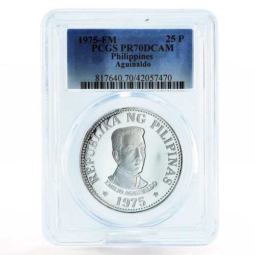 フィリピン 25ペソ エミリオ・アギナルド PR70 PCGS 銀貨 1975年｜世界の紙幣・金・銀・銅 ラフテル