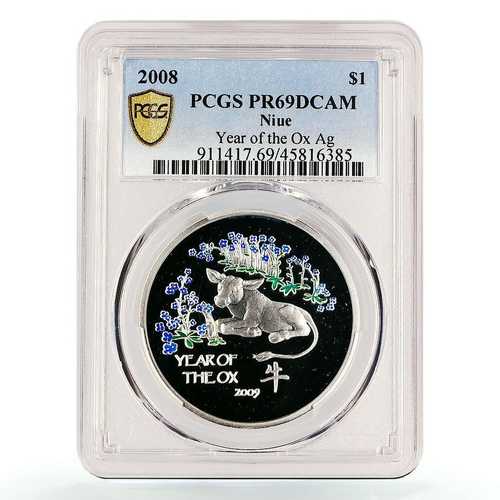 ニウエ 1ドル 旧暦 丑年 PR69 PCGS カラー銀貨 2008年｜世界の紙幣・金・銀・銅 ラフテル