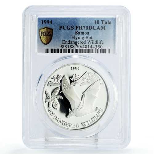 サモア 10ドル 絶滅危惧種コウモリ動物相 PR70 PCGS 銀貨 1994年｜世界の紙幣・金・銀・銅 ラフテル