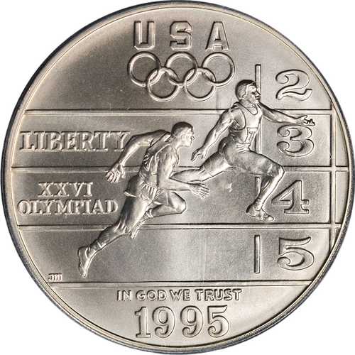 1995年Dミント 陸上競技記念銀貨 1ドル PCGS MS70｜世界の紙幣・金・銀・銅 ラフテル