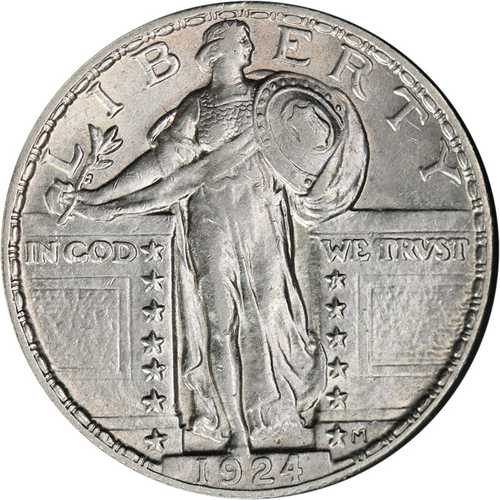 1924年P スタンディングリバティ クォーター 美品 AU/BU 美観良好 良好な打刻｜世界の紙幣・金・銀・銅 ラフテル