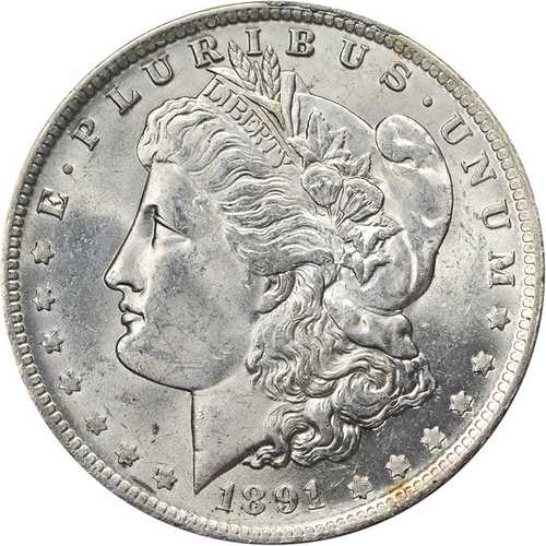 1891年Oミント モーガン銀貨 美品 BU+ 細部まで美しく、見た目も素晴らしく、打刻も良好｜世界の紙幣・金・銀・銅 ラフテル