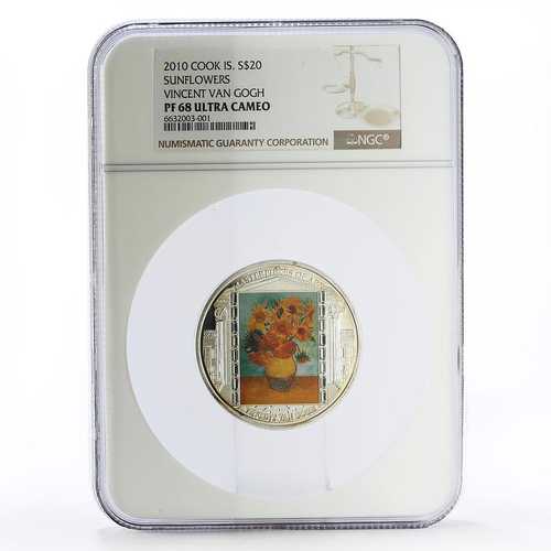 クック諸島 20ドル フィンセント・ファン・ゴッホ作「ひまわり」 PF68 NGC 銀貨 2010年｜世界の紙幣・金・銀・銅 ラフテル