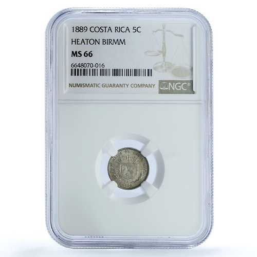 コスタリカ 5センタボ 第一共和政 ヒートン KM-128 MS 66 NGC 銀貨 1889年｜世界の紙幣・金・銀・銅 ラフテル 215,000円