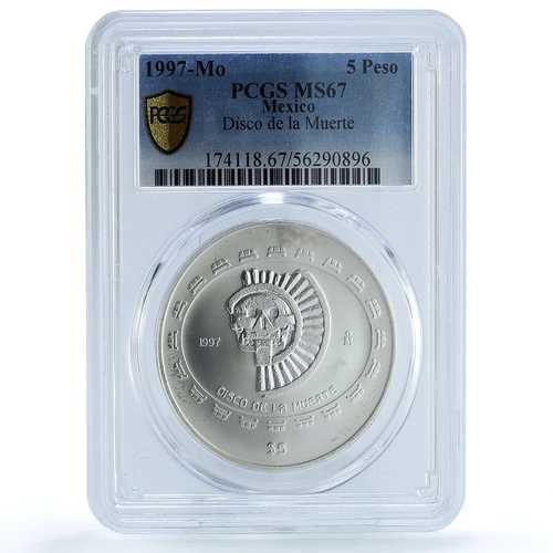 メキシコ 5ペソ ディスコ ムエルテ KM-619 プレコロンビーナ MS 67 PCGS 銀貨 1997年|世界の紙幣・金・銀・銅 ラフテル