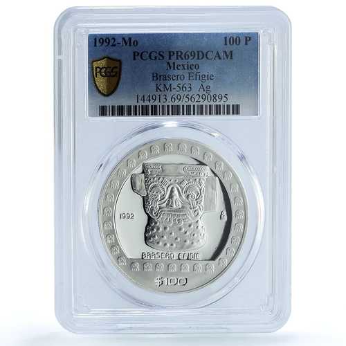 メキシコ 100 ペソ ブラセロ エフィギー KM-563 プレコロンビア PR 69 PCGS 銀貨 1992｜世界の紙幣・金・銀・銅 ラフテル 233,550円