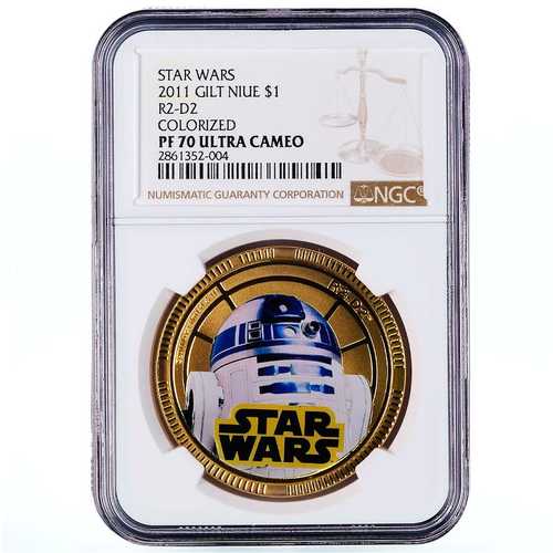 ニウエ 1ドル スター・ウォーズ PR2-D2 ドロイド PF 70 NGC カラー金メッキニッケルコイン 2011年|世界の紙幣・金・銀・銅 ラフテル