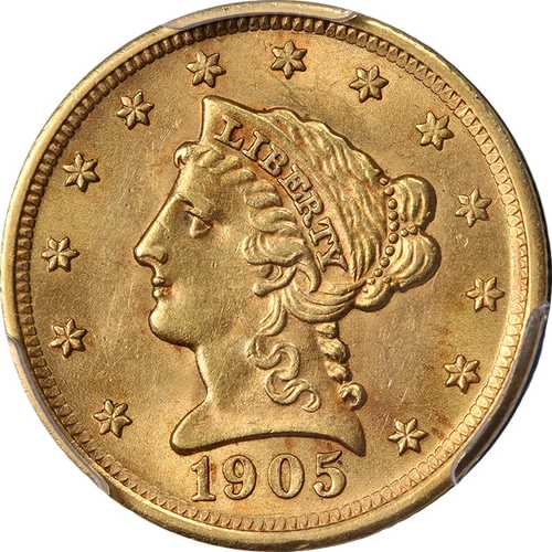 1905年 リバティ金貨 2.50ドル PCGS MS62 素晴らしい外観 良好な打刻｜世界の紙幣・金・銀・銅 ラフテル