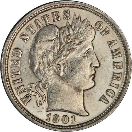 1901年O刻印 バーバーダイム 美品 AU/BU 美観良好 打刻良好｜世界の紙幣・金・銀・銅 ラフテル