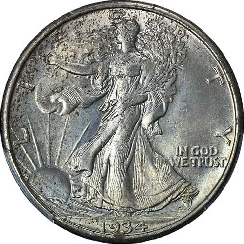 1934年Pミント ウォーキングリバティハーフ PCGS MS65 見た目も良く、打刻も良好｜世界の紙幣・金・銀・銅 ラフテル