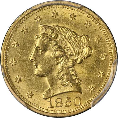 1850年Pミント リバティ金貨 2.50ドル PCGS MS62+ 素晴らしい外観 強烈な打刻｜世界の紙幣・金・銀・銅 ラフテル
