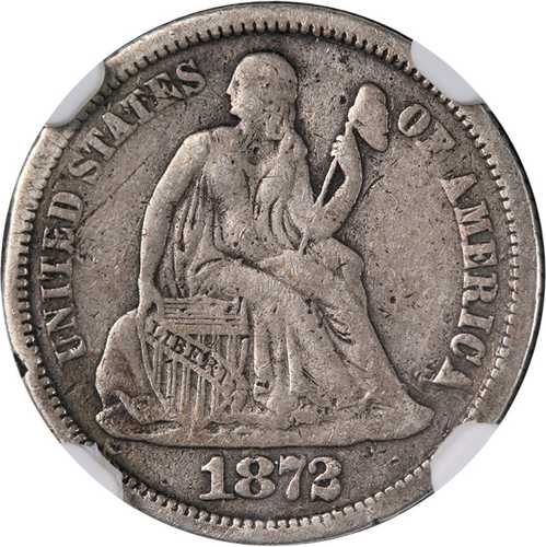 1872年CC シーテッド・リバティ・ダイム NGC VF 詳細 重要な日付 良好な外観｜世界の紙幣・金・銀・銅 ラフテル