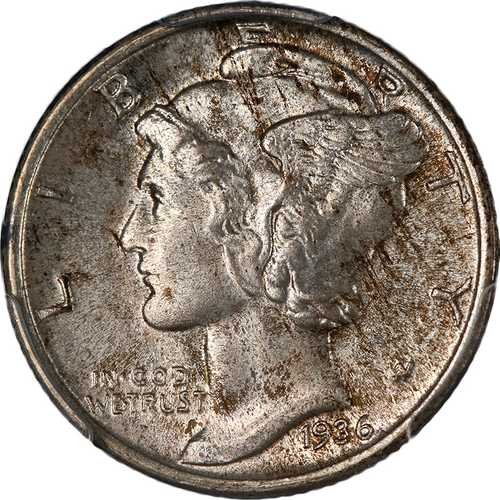 1936年Pミント マーキュリーダイム PCGS MS67 FB 見た目も良く、打刻も良好｜世界の紙幣・金・銀・銅 ラフテル