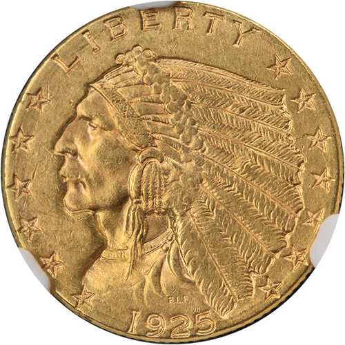 1925年Dミント インド金貨 2.50ドル NGC MS62 美しい外観 良好な打刻｜世界の紙幣・金・銀・銅 ラフテル