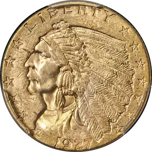 1927年 インド金貨 2.50ドル PCGS MS63 美しい外観 良好な打刻｜世界の紙幣・金・銀・銅 ラフテル