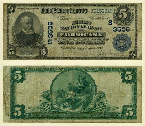 テキサス州コルシカーナ 5ドル 1902年 PB 国立銀行券 Ch #3506 初版 非常に良好+|世界の紙幣・金・銀・銅 ラフテル