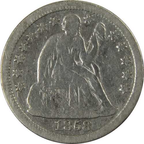 1858年 O銘 シーテッド・リバティ シルバーダイム VG（非常に良い）10セント硬貨｜世界の紙幣・金・銀・銅 ラフテル