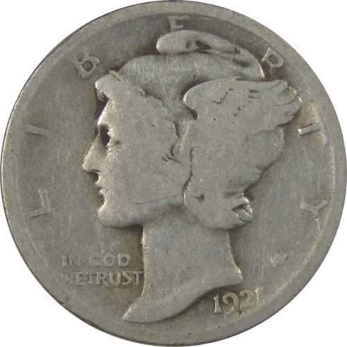 1921年マーキュリーシルバーダイム(10セント硬貨)G(状態良好)|世界の紙幣・金・銀・銅 ラフテル