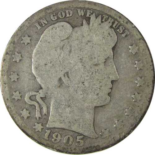 1905年 S バーバー シルバー クォーター AG ほぼ良好 25セント硬貨｜世界の紙幣・金・銀・銅 ラフテル