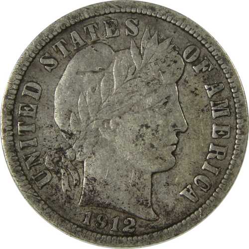 1912年 バーバー銀貨 F 美品 10セント硬貨 コレクターズアイテム｜世界の紙幣・金・銀・銅 ラフテル