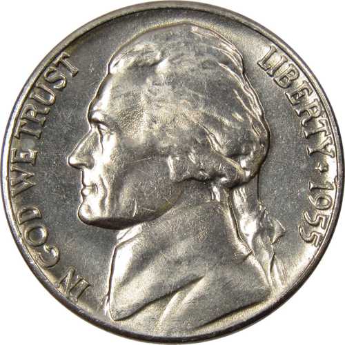 1955年 D ジェファーソン ニッケル 5セント硬貨 未使用ミントステート 5セント 米国硬貨｜世界の紙幣・金・銀・銅 ラフテル