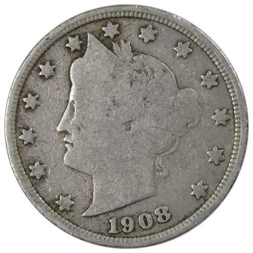 1908年 リバティヘッドVニッケル5セント硬貨 G 良好 5セント 米国コイン コレクターズアイテム｜世界の紙幣・金・銀・銅 ラフテル