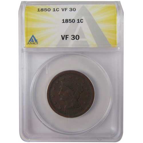 1850年 編み込みヘア銅貨 大型セント VF 30 ANACS ペニー|世界の紙幣・金・銀・銅 ラフテル