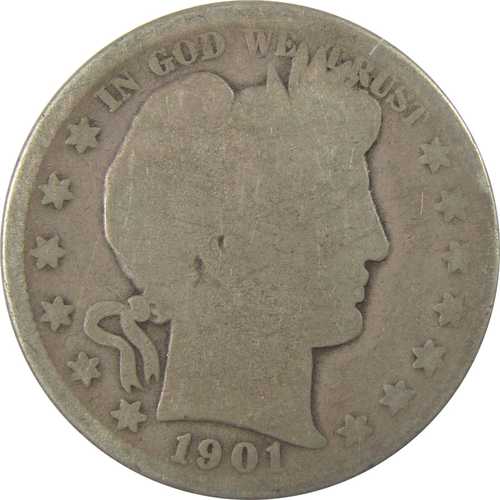 1901年S バーバー銀貨ハーフダラー AG ほぼ良好 50セント硬貨｜世界の紙幣・金・銀・銅 ラフテル