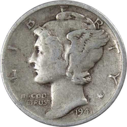 1941年 S マーキュリーダイム F 美品 90%銀 10セント 米国コイン コレクターズアイテム｜世界の紙幣・金・銀・銅 ラフテル