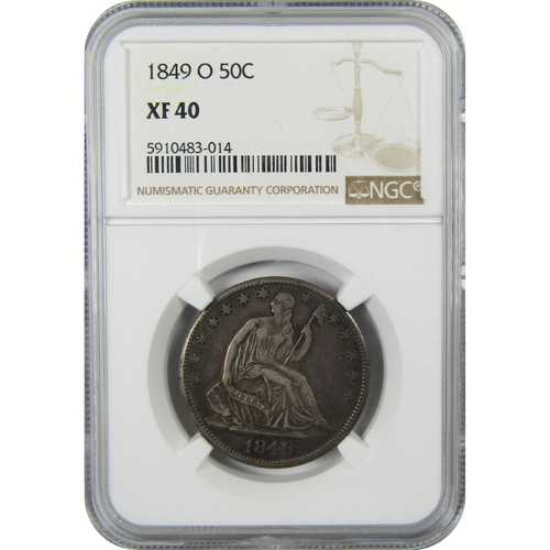 1849年 O シーテッド・リバティ銀貨 ハーフダラー XF 40 NGC 50セント硬貨|世界の紙幣・金・銀・銅 ラフテル