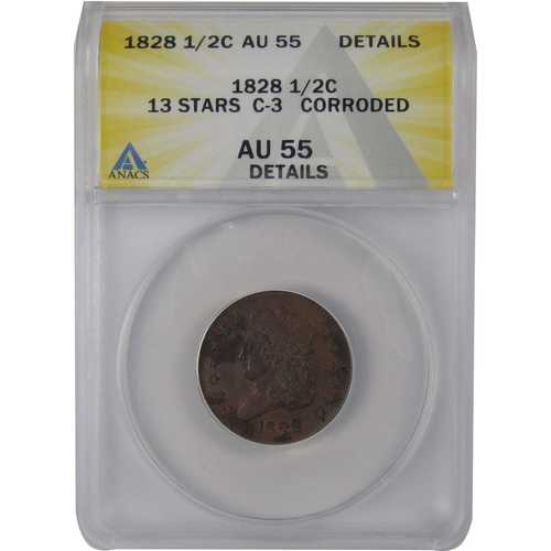 1828年 13星 C-3 クラシックヘッド ハーフセント AU 55 詳細 ANACS|世界の紙幣・金・銀・銅 ラフテル