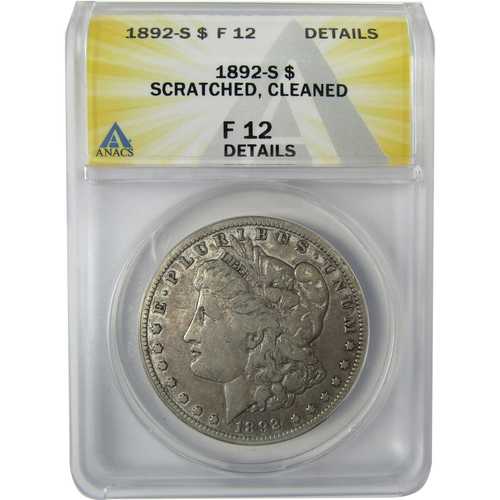 1892年S モーガン銀貨 F 12 詳細 ANACS 1ドル硬貨｜世界の紙幣・金・銀・銅 ラフテル