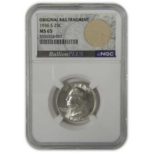 1936年Sミント ワシントン・クォーター MS 65 NGC オリジナルバッグ断片｜世界の紙幣・金・銀・銅 ラフテル