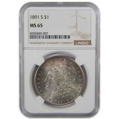 1891年Sミント モーガンドル MS 65 NGC 未流通銀貨 1ドル硬貨｜世界の紙幣・金・銀・銅 ラフテル