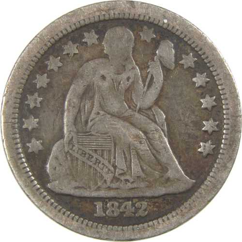 1842年 O シーテッド・リバティ・ダイム VF 極美品 銀貨 10セント｜世界の紙幣・金・銀・銅 ラフテル