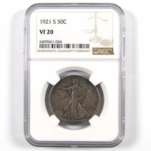 1921年Sミント リバティウォーキングハーフダラー VF 20 NGC 90%銀 50セント｜世界の紙幣・金・銀・銅 ラフテル