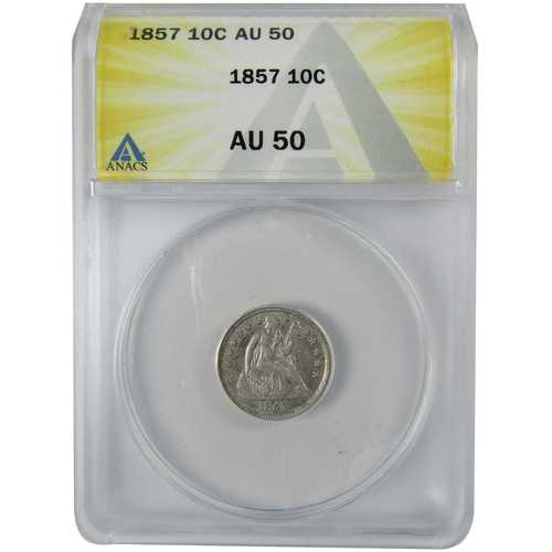 1857年 シーテッド・リバティ シルバーダイム AU 50 ANACS 10セント硬貨｜世界の紙幣・金・銀・銅 ラフテル