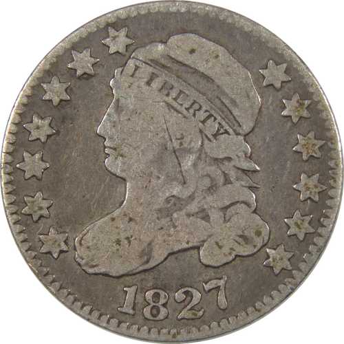 1827年 尖頭キャップ付き胸像ダイム F 純銀 10セント硬貨|世界の紙幣・金・銀・銅 ラフテル