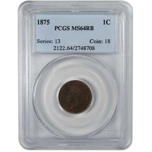 1875年インディアンヘッドセント MS 64 RB PCGS ペニー 未流通 1セント硬貨｜世界の紙幣・金・銀・銅 ラフテル