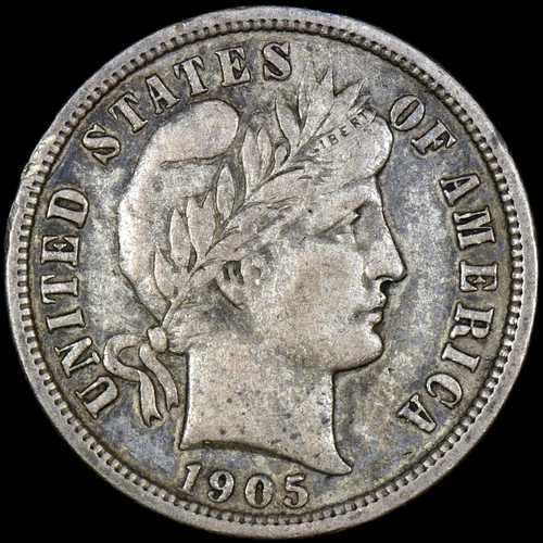 1905-S バーバーダイム VF 極美品 10セント銀貨 希少コイン J TRUSTED｜世界の紙幣・金・銀・銅 ラフテル