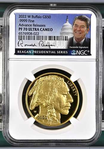 2022-W 1オンス プルーフ金貨 バッファロー NGC PF-70 ロナルド・レーガン ラベル 50ドル アドバンスド｜世界の紙幣・金・銀・銅 ラフテル