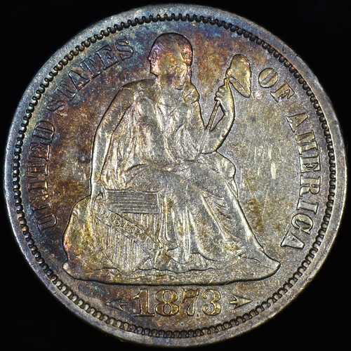 1873-P シーテッド リバティ ダイム AU ほぼ未使用 詳細 10セント 銀貨 J トラステッド｜世界の紙幣・金・銀・銅 ラフテル