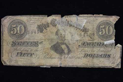 1864年 50ドル アメリカ連合国 VG 非常に良い リッチモンド 459 トラステッド｜世界の紙幣・金・銀・銅 ラフテル