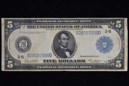 1914年 5ドル連邦準備券 VF 極美品 B ニューヨーク FRN 999 トラステッド|世界の紙幣・金・銀・銅 ラフテル