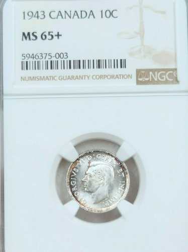 1943年 カナダ 銀貨 10セント ジョージ6世 NGC MS MS 65+ 希少な極美品 素晴らしい光沢｜世界の紙幣・金・銀・銅 ラフテル