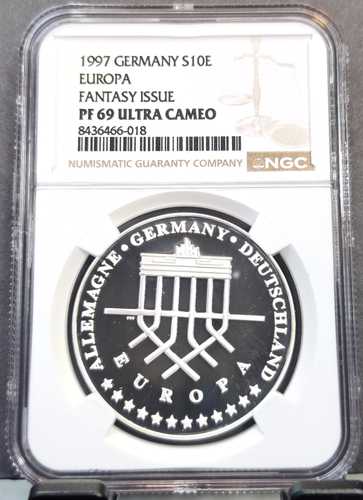 1997年 ドイツ 銀貨 10ユーロ ユーロパ NGC PF 69 ウルトラカメオ レア ジェム トップ POP 1｜世界の紙幣・金・銀・銅 ラフテル