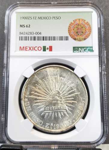 1900年 メキシコ 銀貨 1ペソ ラージキャップ＆レイズ NGC MS 62 希少 美しい光沢 Zs FZ｜世界の紙幣・金・銀・銅 ラフテル