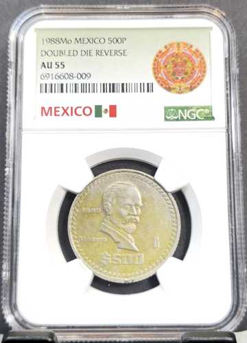 1988年 メキシコ 500ペソ ダブルダイ リバース マデロ NGC AU 55 極めて希少なコイン|世界の紙幣・金・銀・銅 ラフテル